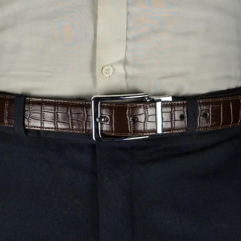 BRAVO - Reversible Leather Crocodile Skin Belt